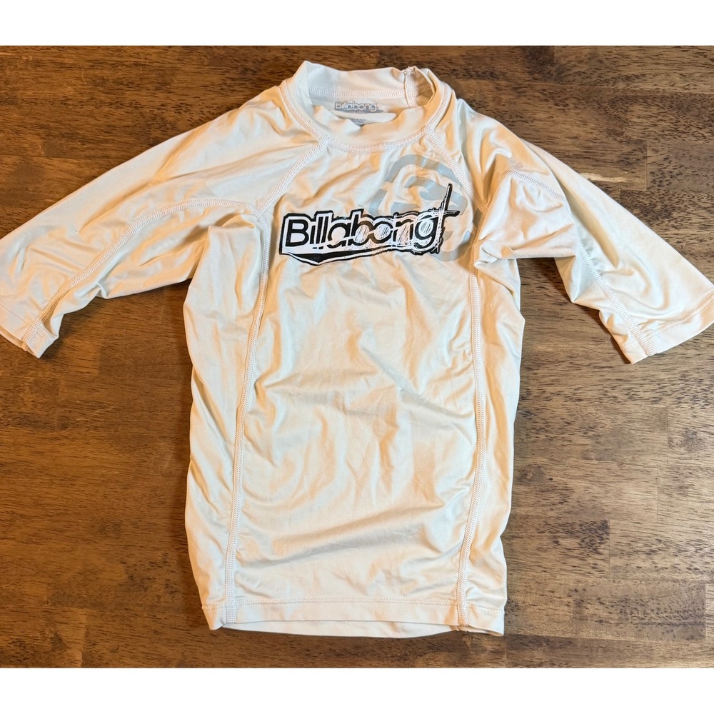 Billabong Kids White UPF 50 Rash Guard Long Sleeve Swim Shirt Logo Graphic